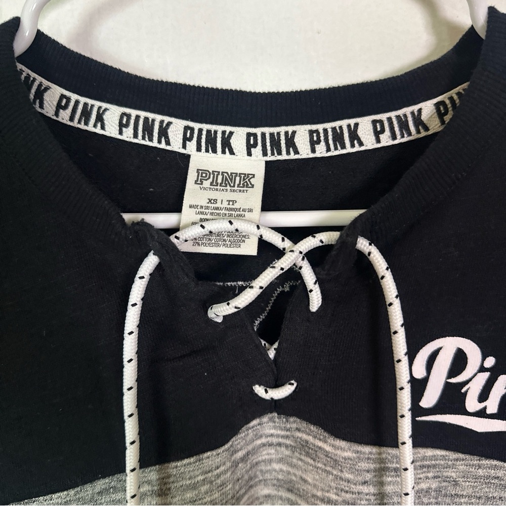 Victoria's Secret PINK Black and Gray Sweatshirt oversized XS - Picture 10 of 13